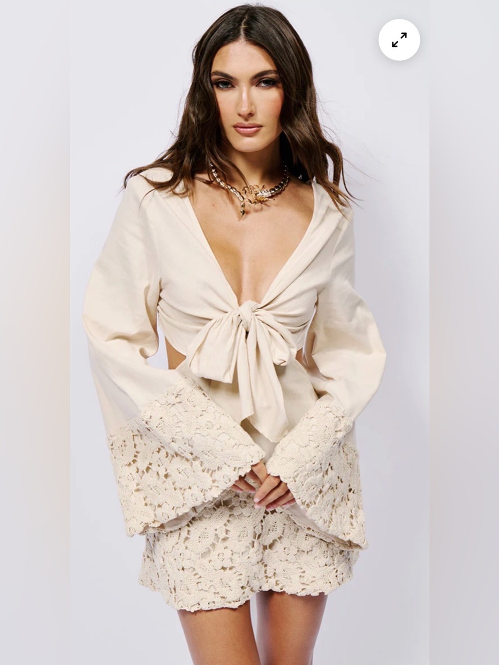 AKIRA Easy Breezy Tie Front Dress Ivory Size M EUC - Wore 1X